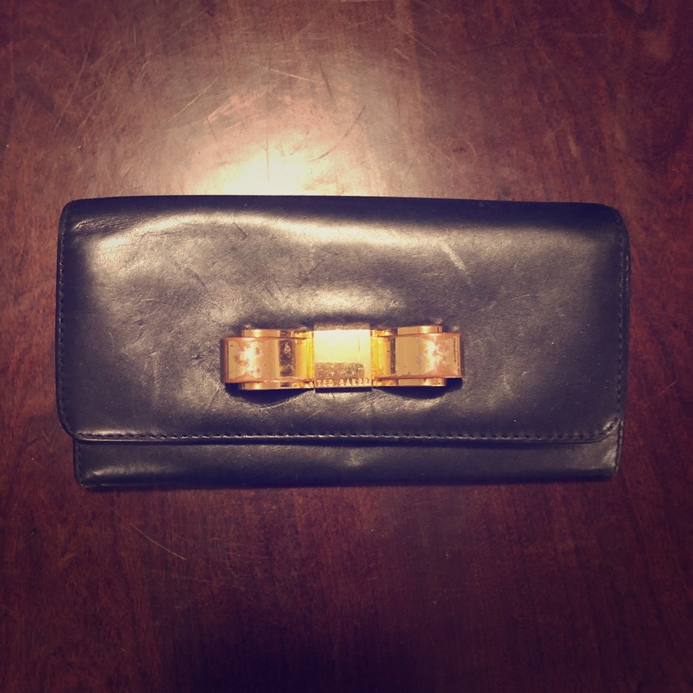 Ted Baker Leather Bow Wallet - Black and Gold